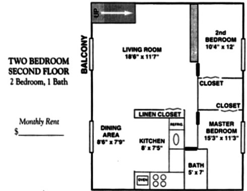 Floor plan of 2 Bedroom second floor Apartment