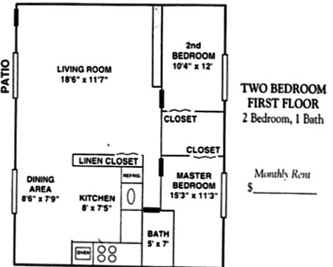 Floor plan of 2 Bedroom first floor Apartment